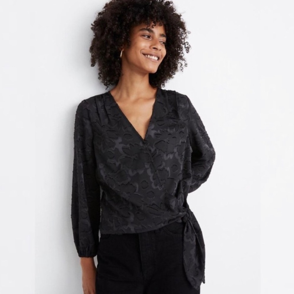 Madewell Floral Jacquard Side-Tie Wrap Top